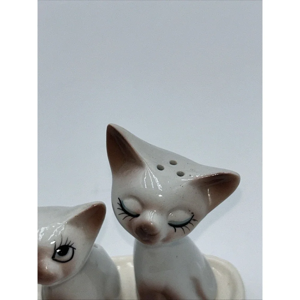 Vintage Anthropomorphic Ceramic Cat Family Salt & Pepper & Toothpick Holder Set